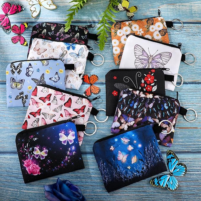 10 Pieces Small Coin Purse Boho Change Purse Pouch Mini Wallet Coin Bag with Zipper Exquisite Present for Women Girls on Valentine's Day