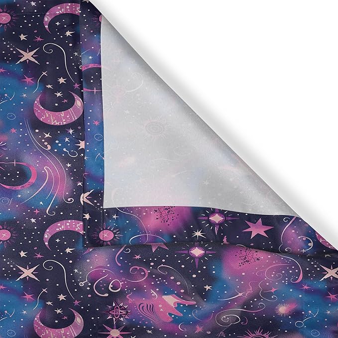 Ambesonne Psychedelic Art Kitchen Curtains, Abstract Modern Starry Sky with Moon and Paintbrush Dots Back, Window Drapes 2 Panel Set for Kitchen Cafe Decor, 55" x 36", Dark Night Blue Fuchsia