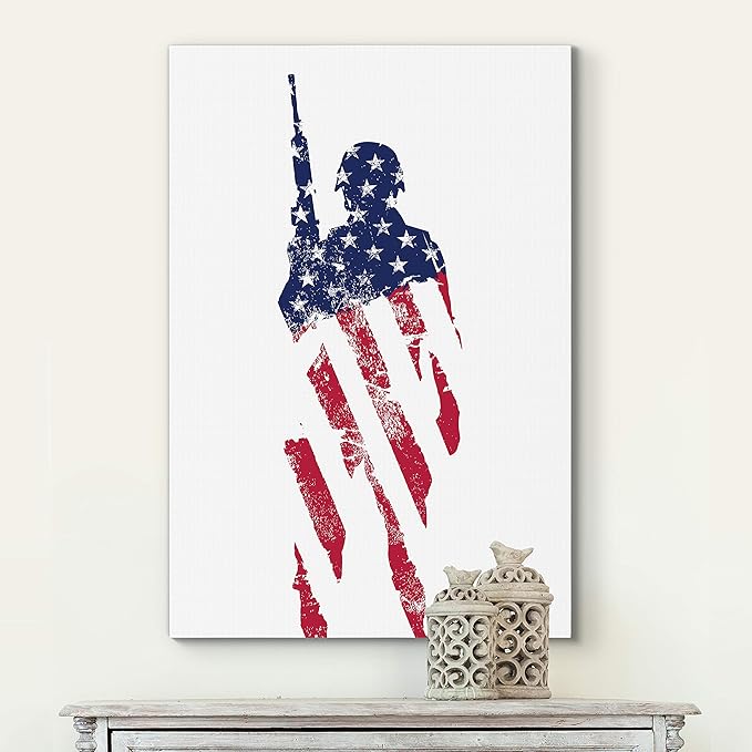 Renditions Gallery Canvas Military Wall Art Paintings & Prints Artwork American Faded Veteran Victory Modern Glam Patriotic Canvas Decorations for Bedroom Office Kitchen - 30"x40" LT25