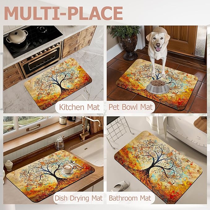 Non Slip Bath Mat,Vintage Life Tree Bathroom Decor,Abstract Tree Diatomaceous Bath Mat Quick Dry Absorbent Bathroom Rugs-Shower Rug for Kitchen Laundry Bathtub Shower 17"x29.5"