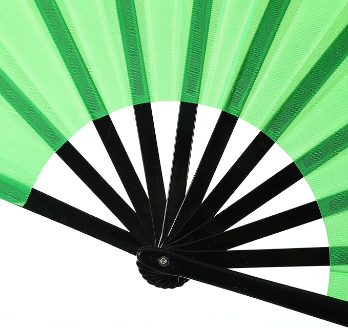 Huralona 5 Pack Large Folding Hand Clap Fan Fabric Rave Popping Fans Chinese Kung Fu Tai Chi Hand Fan Festival Dance Gift Performance Decorations (Green)