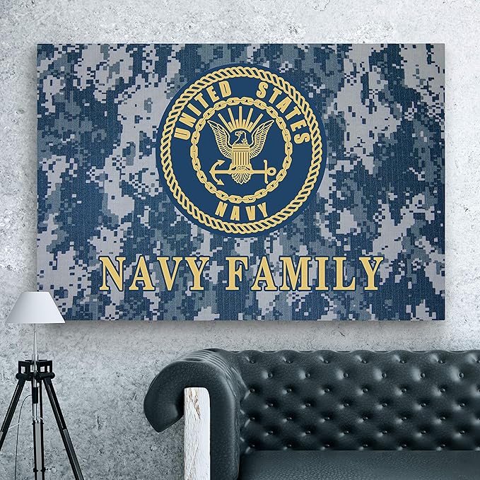 Renditions Gallery Nature Military Wall Art Home Paintings & Prints Artwork Blue Gold Navy Emblem Glam Patriotic American Canvas Decorations for Bedroom Office Kitchen - 36"x48" LT25