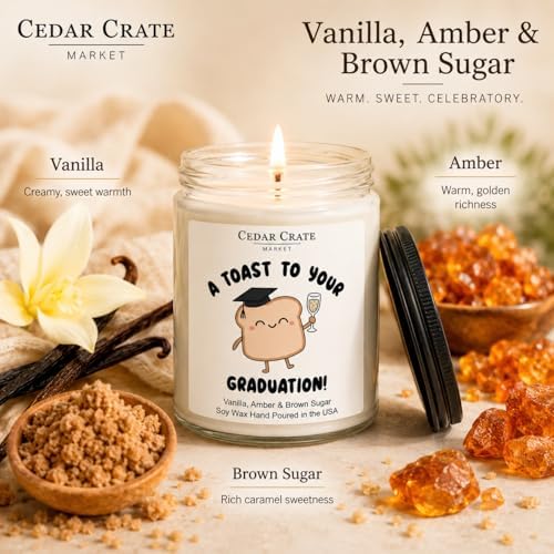Cedar Crate Market - A Toast to Your Graduation - Funny Graduation Gifts & Decorations for Her, Him, Men, Women - High School, College, PhD, Masters Degree Gifts - 9oz Soy Candle - Image 3
