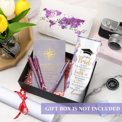 Domensi 6 Pcs Class of 2026 Graduation Gifts for Her Women Purple 20 oz Tumbler Makeup Bag Journal Ballpoint Pen Inspirational Graduation Gifts Set for College High School Daughter Sister Friend - Image 5
