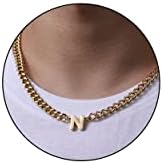 DuoDiner 18+2" Initial Necklace for Men Boys Gifts A-Z Cuban Link Chain by Duodiner
