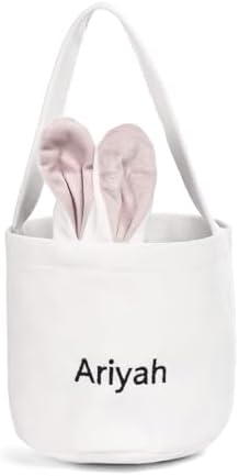 Personalized Bunny Ears Bucket Bag with Custom Name Photo-Easter Bag with Handle-Soft Egg Basket for Kids -Customized Easter Basket-Great for Carrying Gift Easter Eggs (Pink-r) by Dreamgem