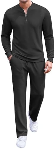 COOFANDY Men's 2 Piece Tracksuit Set Polo Athletic Sweatsuit Quarter Zip Jogging Long Sleeve Casual Sports Outfits by COOFANDY