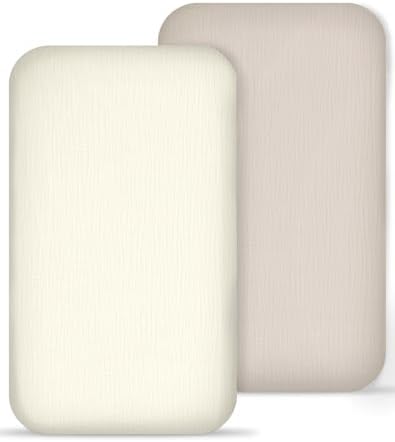 Muslin Bedside Bassinet Sheets 2 Pack, 33" X 20", (Beige & Cream) by Meowcards