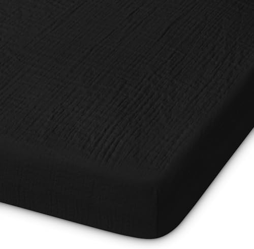 Pro Goleem Muslin Pack n Play Sheets for Boys and Girls, Soft Breathable Cotton Fitted Mini Crib Sheets, Neutral Baby Sheets for Playard Mattress, 1 Pack (Black) by ProGoleem