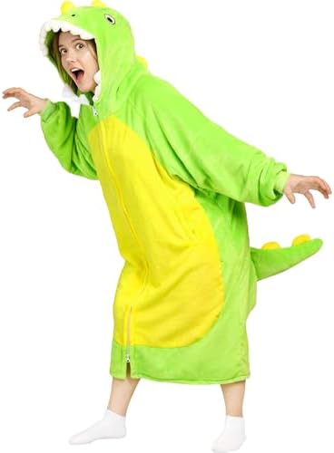 Waitu Dinosaur Wearable Blanket Hoodie Funny Halloween Costumes Gifts for Women Men Boys Girls, Zipper Hoodie Blanket Sweatshirt Cozy Unisex Flannel Dinosaur Costume Cute Gifts (Adult, Green) by Waitu