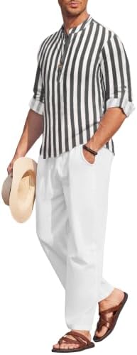 COOFANDY Men’s 2 Piece Cotton Linen Set Casual Beach Outfits Long Sleeve by COOFANDY