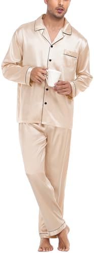 SWOMOG Mens Silk Satin Pajamas Set Long Sleeve Sleepwear Button-Down Pj Two-piece Loungewear with Long Pants S-XXL - Image 2