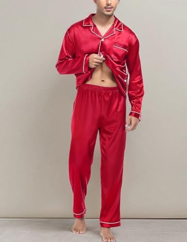 SWOMOG Mens Silk Satin Pajamas Set Long Sleeve Sleepwear Button-Down Pj Two-piece Loungewear with Long Pants S-XXL - Image 6