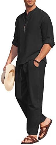 COOFANDY Men’s 2 Piece Cotton Linen Set Casual Beach Outfits Long Sleeve by COOFANDY