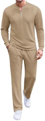 COOFANDY Men's 2 Piece Tracksuit Set Polo Athletic Sweatsuit Quarter Zip Jogging Long Sleeve Casual Sports Outfits by COOFANDY