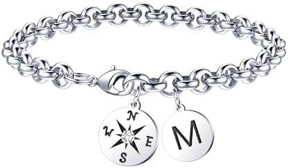 2026 Graduation Gift for Her - Compass Graduation Bracelet Class of 2026 Initial Charm Bracelet Inspirational Masters Degree Preschool High School College Graduation Gift for Her by JIAOGE