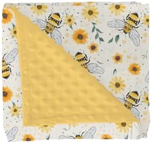 Boho Bees Sunflowers Baby Blankets for Girl Boy Watercolor Bee Yellow Floral Soft Mink Dotted Backing Double Layer Swaddle Blanket Spring Summer Bed Throws for Newborn Infant Toddler Nursery 30x40 by GrowhappyGrowhealthy