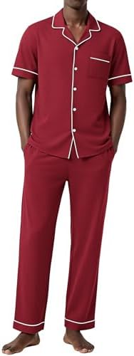 Ekouaer Men's Cotton Pajama Set Short Sleeve Button Down Sleepwear Pjs by EKOUAER