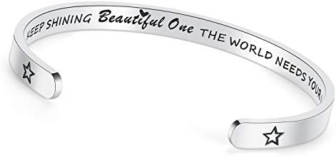 TONY & SANDY Inspirational Bracelets for Women Teen Girls Personalized Gifts for Daughter Granddaughter Mom Sister Friends Stainless Steel Engraved Cuff Birthday Easter Christmas by TONYSANDY
