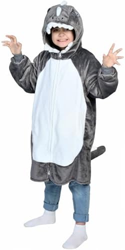Waitu Dinosaur Wearable Blanket Hoodie Funny Halloween Costumes Gifts for Women Men Boys Girls, Zipper Hoodie Blanket Sweatshirt Cozy Unisex Flannel Dinosaur Costume Cute Gifts (Kids, Gray) by Waitu