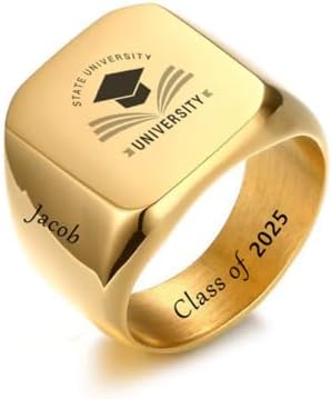 LiFashion Personalized Class Ring for Men's high School,University,Academy of 2024,Custom School Logo Name Engraved Graduation Gift for Men,Senior Junior Graduation Ceremony Ring Signet Band for Him by LiFashion