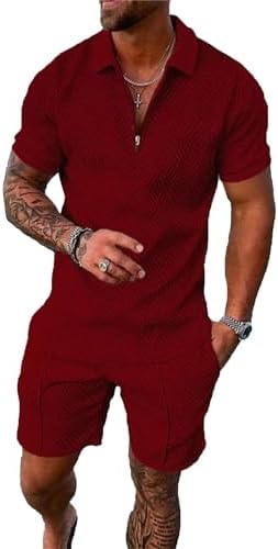 BIRW Men‘s Track Suits 2 Piece Summer Short Sets Outfits Fashion Polo Shirt Casual Short Sleeve and Shorts set by BIRW