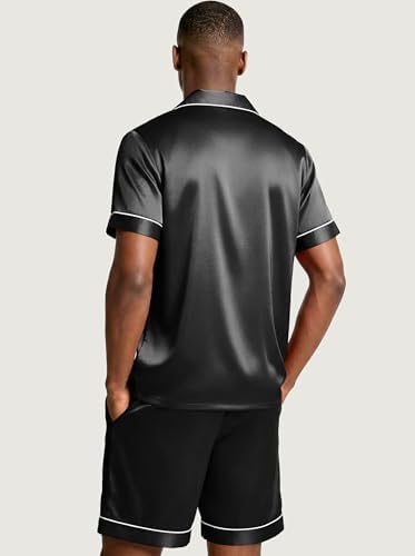 Ekouaer Mens Silk Satin Pajamas Set Short Sleeve Button Up Lounge Pjs Set - Image 6