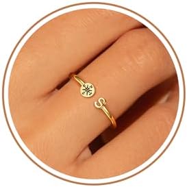 Btysun Graduation Gifts Class of 2026 Gift Initial Ring Gold Rings for Women Christian Gifts for Women Letter A-Z Teens Cross Initial Ring for Daughter Mom Granddaughter Her by BTYSUN