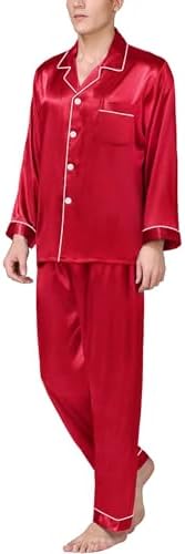SWOMOG Mens Silk Satin Pajamas Set Long Sleeve Sleepwear Button-Down Pj Two-piece Loungewear with Long Pants S-XXL - Image 3