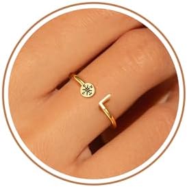 Btysun Graduation Gifts Class of 2026 Gift Initial Ring Gold Rings for Women Christian Gifts for Women Letter A-Z Teens Cross Initial Ring for Daughter Mom Granddaughter Her by BTYSUN
