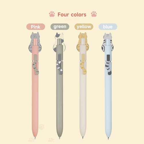 UIXJODO Cat Pens, 4 Pcs 0.5mm Cute Kawaii Black Ink Pens Fine Point Smooth Writing Pen, High-End Series Cat's Tail Retractable Pen for Journaling Note Taking (4 Pcs Cat) - Image 2
