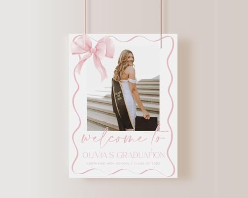 Personalized Pink Bow Graduation Party Welcome Sign with Photo, Coquette Grad Sign, Graduation Decorations Party, Class of 2026 Welcome Poster, Senior Party Sign, Graduation Celebration Sign#03 - Image 3