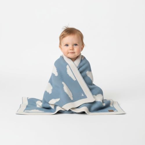 Baby Blanket 30x40 in, Cloud Smoke Blue – Soft Reversible Knit with Gift Bow, Oeko-Tex Certified, Breathable Swaddle & Receiving Blanket for Newborns, Crib & Stroller by LittleDedi
