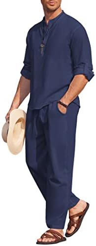 COOFANDY Men’s 2 Piece Cotton Linen Set Casual Beach Outfits Long Sleeve by COOFANDY