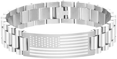 P. BLAKE American Flag Bible Verse Bracelet for Men, Stainless Steel Engraved Scripture Bracelet Christian Religious Christmas Birthday Jewelry Gifts by PBLAKE