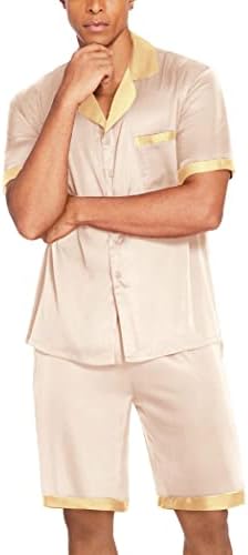 Ekouaer Men Silk Pajamas Set 2 Pieces Satin Pj Button Down Loungewear Sets - Image 3