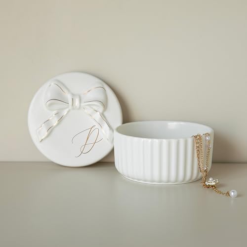 COLLECTIVE HOME Ceramic Jewelry Box with Bow, Nightstand Vanity Decor(D) by COLLECTIVEHOME