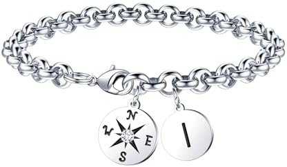 2026 Graduation Gift for Her - Compass Graduation Bracelet Class of 2026 Initial Charm Bracelet Inspirational Masters Degree Preschool High School College Graduation Gift for Her by JIAOGE