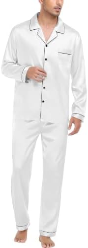 SWOMOG Mens Silk Satin Pajamas Set Long Sleeve Sleepwear Button-Down Pj Two-piece Loungewear with Long Pants S-XXL - Image 4