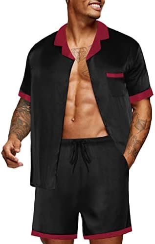 Ekouaer Men Silk Pajamas Set 2 Pieces Satin Pj Button Down Loungewear Sets by EKOUAER