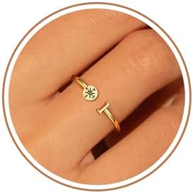 Btysun Graduation Gifts Class of 2026 Gift Initial Ring Gold Rings for Women Christian Gifts for Women Letter A-Z Teens Cross Initial Ring for Daughter Mom Granddaughter Her by BTYSUN