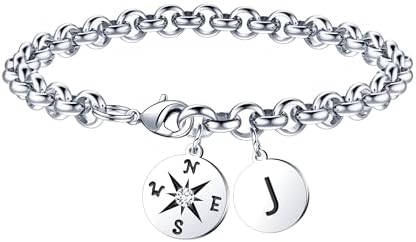 2026 Graduation Gift for Her - Compass Graduation Bracelet Class of 2026 Initial Charm Bracelet Inspirational Masters Degree Preschool High School College Graduation Gift for Her by JIAOGE