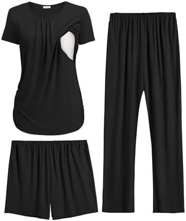 Ekouaer Maternity Nursing Pajamas Set 3 Piece Postpartum Breastfeeding Pjs by EKOUAER