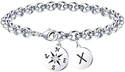 2026 Graduation Gift for Her - Compass Graduation Bracelet Class of 2026 Initial Charm Bracelet Inspirational Masters Degree Preschool High School College Graduation Gift for Her by JIAOGE