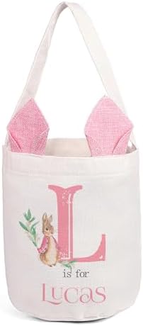 Personalized Bunny Ears Bucket Bag with Custom Name Photo-Easter Bag with Handle-Soft Egg Basket -Customized Easter Basket-Great for Carrying Gift Easter Eggs (Styles 2) by Dreamgem