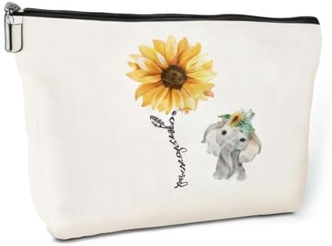 Funny Sunflower Elephant Makeup Bag Romantic My Sunshine I Love You Gifts for Her Women Friend Mom Wife Girlfriend Travel Toiletry Bag for Graduation Wedding Anniversary Birthday Christmas