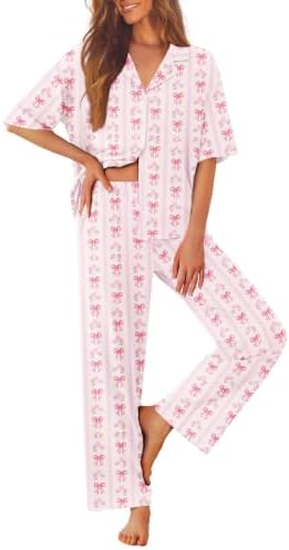 Ekouaer Women Pajamas Set Button Down Sleepwear Short Sleeve Pjs Long Pants by EKOUAER
