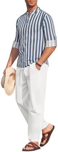 COOFANDY Men’s 2 Piece Cotton Linen Set Casual Beach Outfits Long Sleeve by COOFANDY