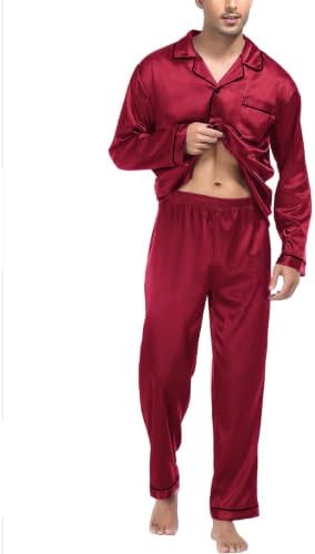 SWOMOG Mens Silk Satin Pajamas Set Long Sleeve Sleepwear Button-Down Pj Two-piece Loungewear with Long Pants S-XXL - Image 2