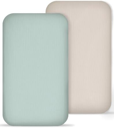 Muslin Bedside Bassinet Sheets 2 Pack, 33" X 20", (Beige & Sage) by Meowcards